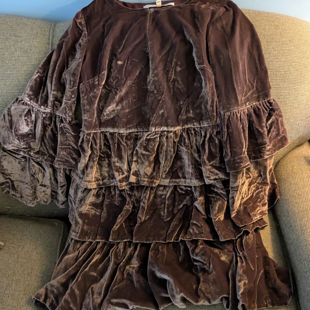 Velvet Tiered Dress in Dusty Mauve